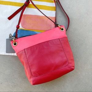 FOSSIL Pink & Red Colorblock Leather Keely Crossbody Bag Purse